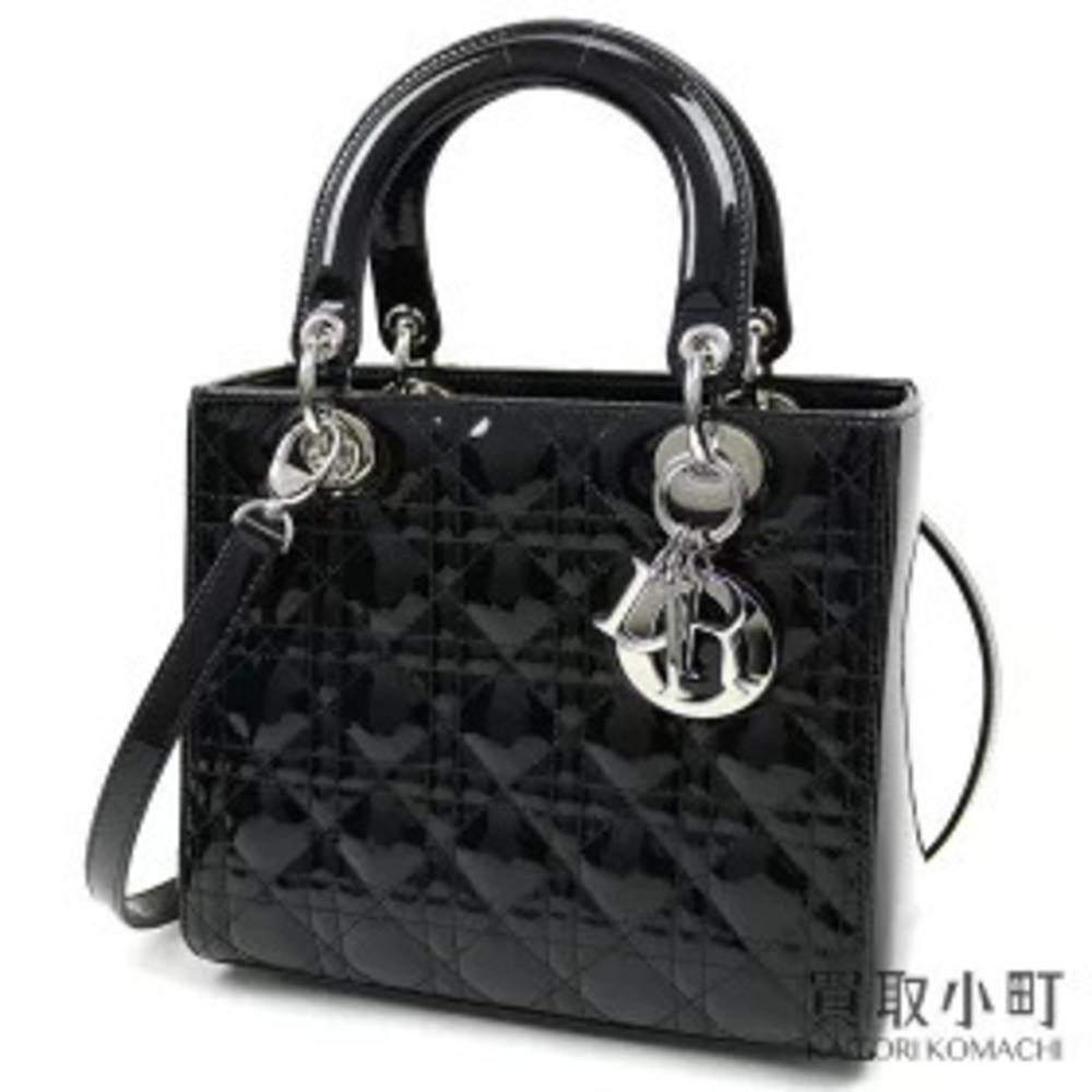 Dior Lady Handbag Black Patent Vernis Leather Cannage Stitch Shoulder Bag